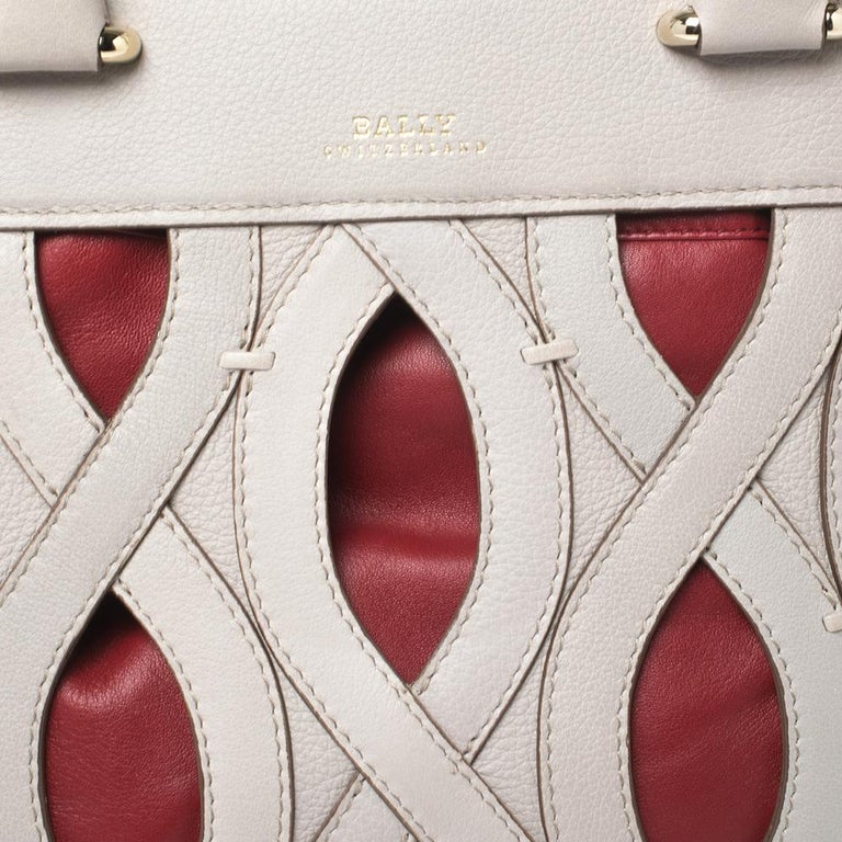 Bally Grey/Red Leather Papillon Tote at 1stDibs