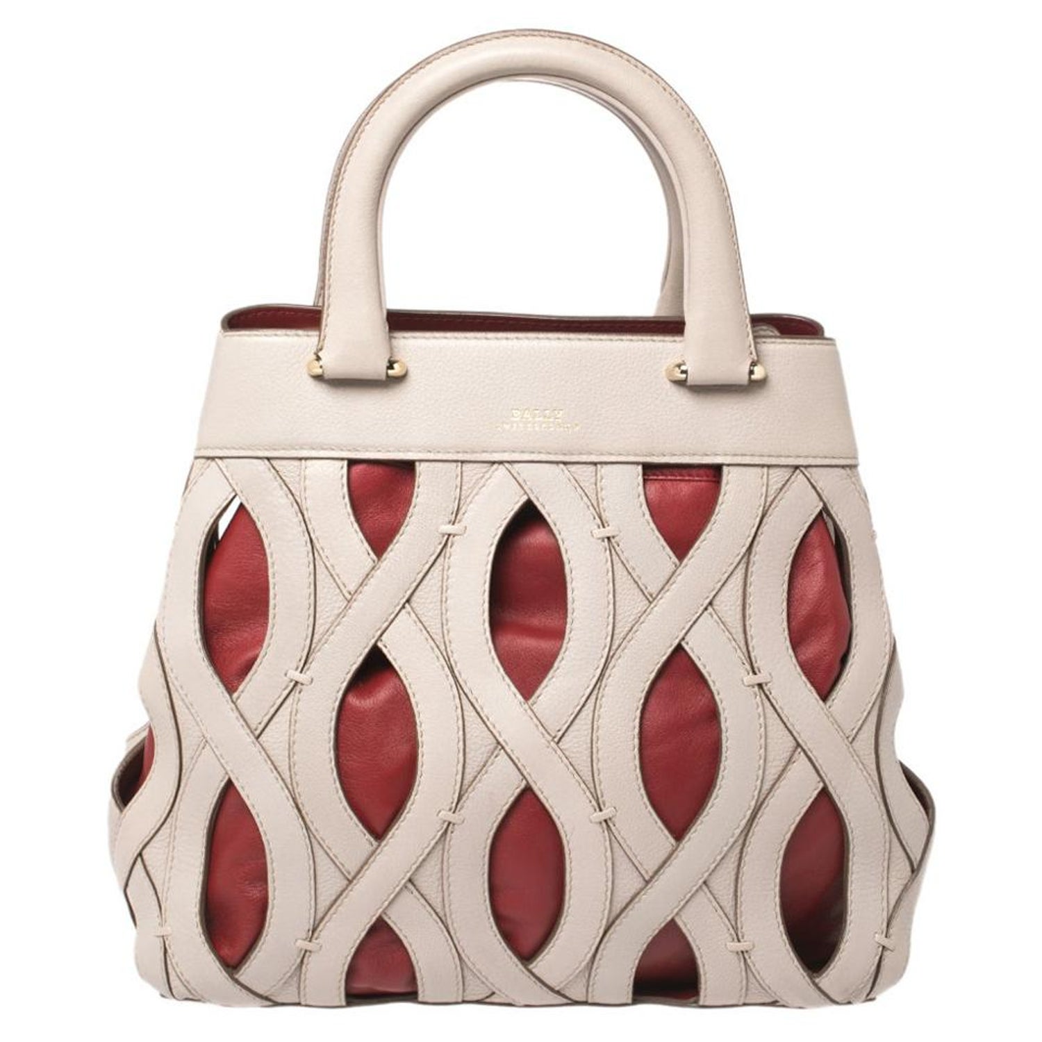 Bally Grey/Red Leather Papillon Tote at 1stDibs