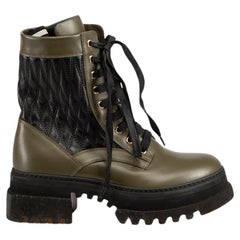 Bally Khaki Leather Quilt Panel Combat Boots Size IT 38
