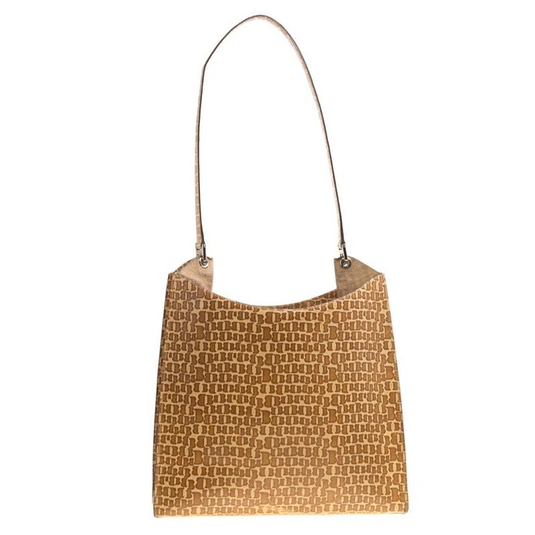 Bally Light Brown Signature Embossed Leather Hobo at 1stDibs