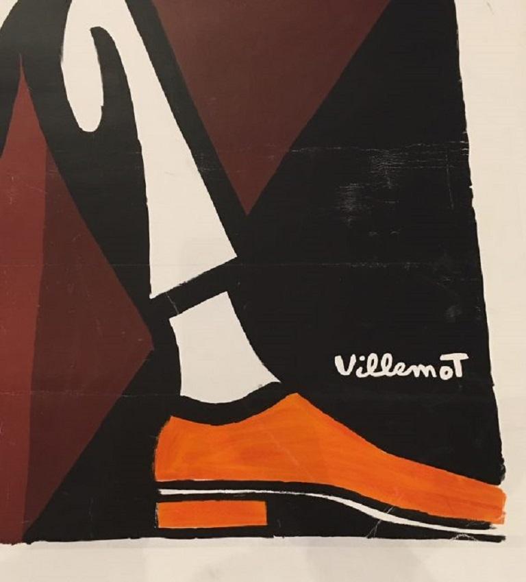 Bernard Villemot was a French graphic artist known primarily for his iconic advertising images for Orangina, Bally Shoe, Perrier, and Air France. Poster in Excellent condition. Poster in Excellent condition. We also have another Bally Man which is
