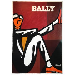 Vintage Poster Original Bally Man Bernard Villemot French Art Fashion Shoes