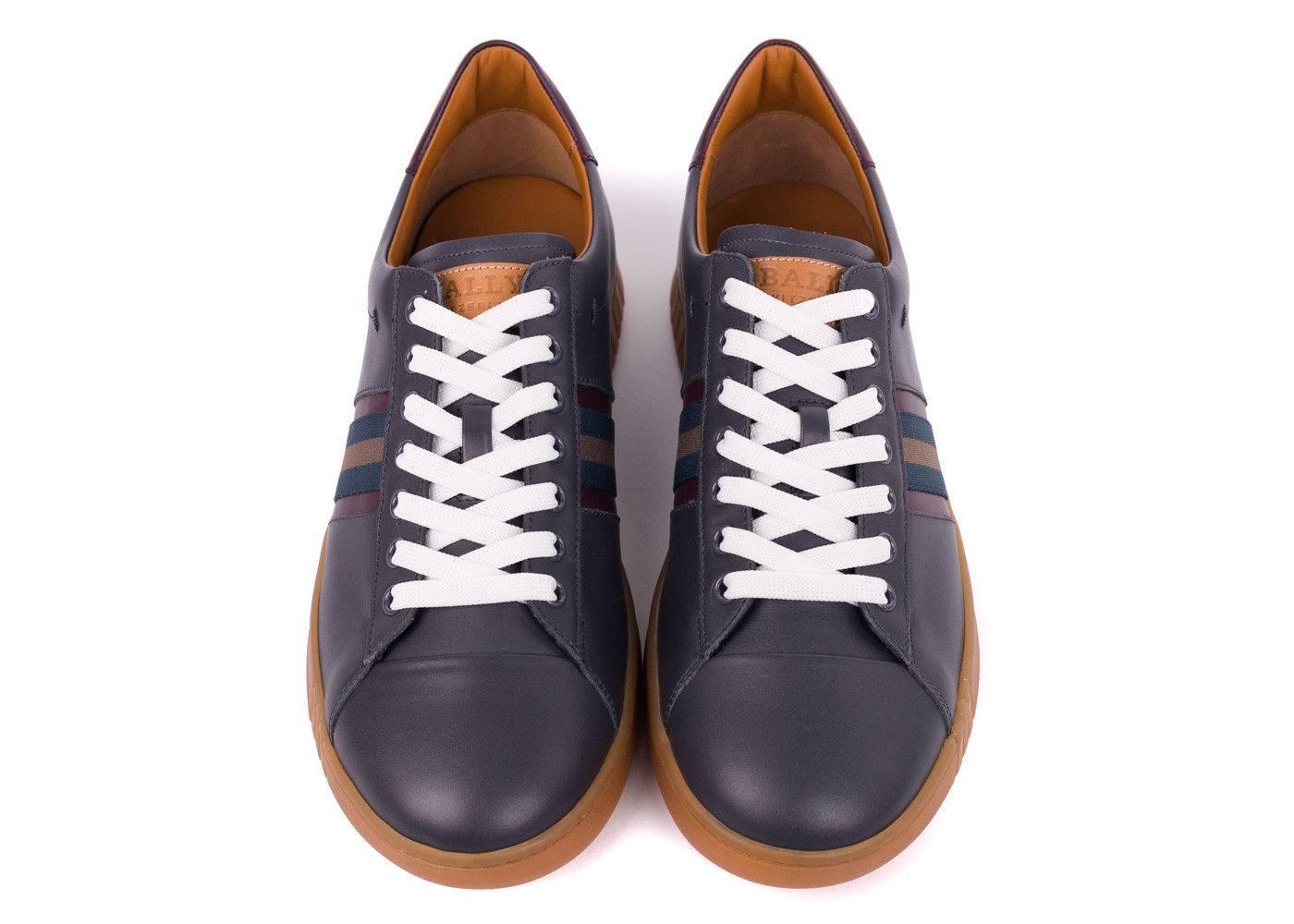 Bally Mens Grey Lace Up Gum Bottom Striped Sneaker For Sale at 1stDibs