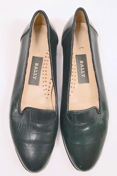 Bally New Nappa Leather Isabel CushionedArch Dark Green Ballet-Style Loafers