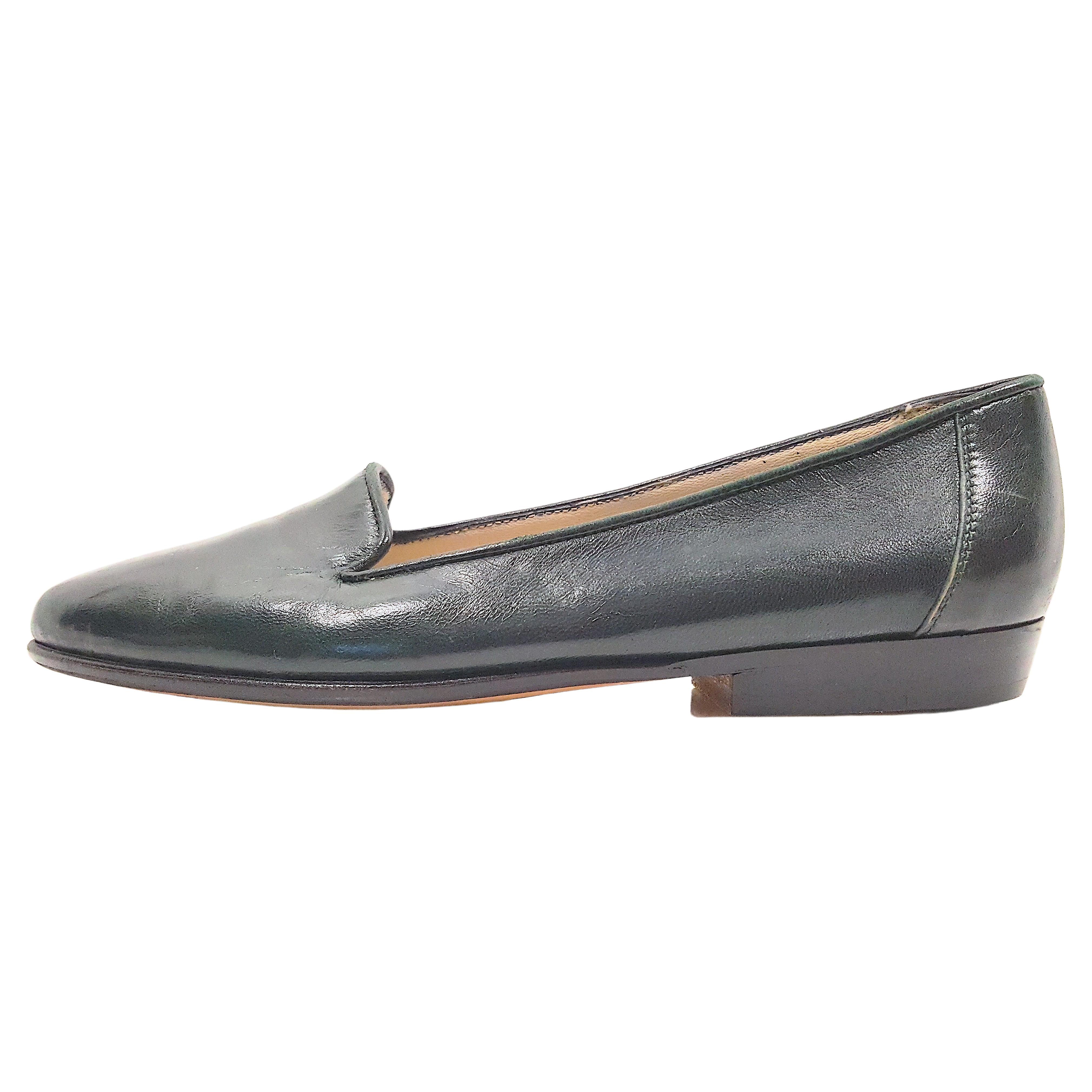 Bally New Nappa Leather Isabel CushionedArch DarkGreen Ballet-Style Loafers For Sale