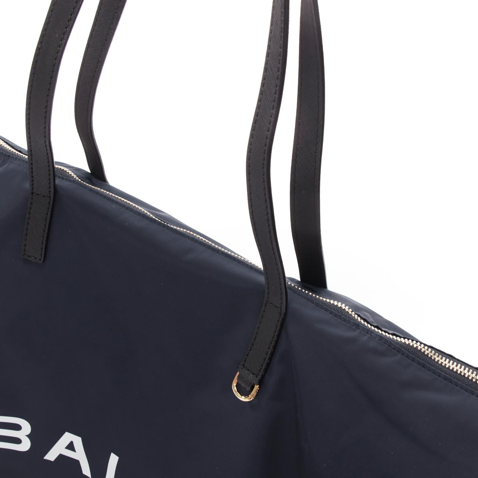 BALLY navy nylon white logo travel luggage foldable shoulder tote bag For Sale 2