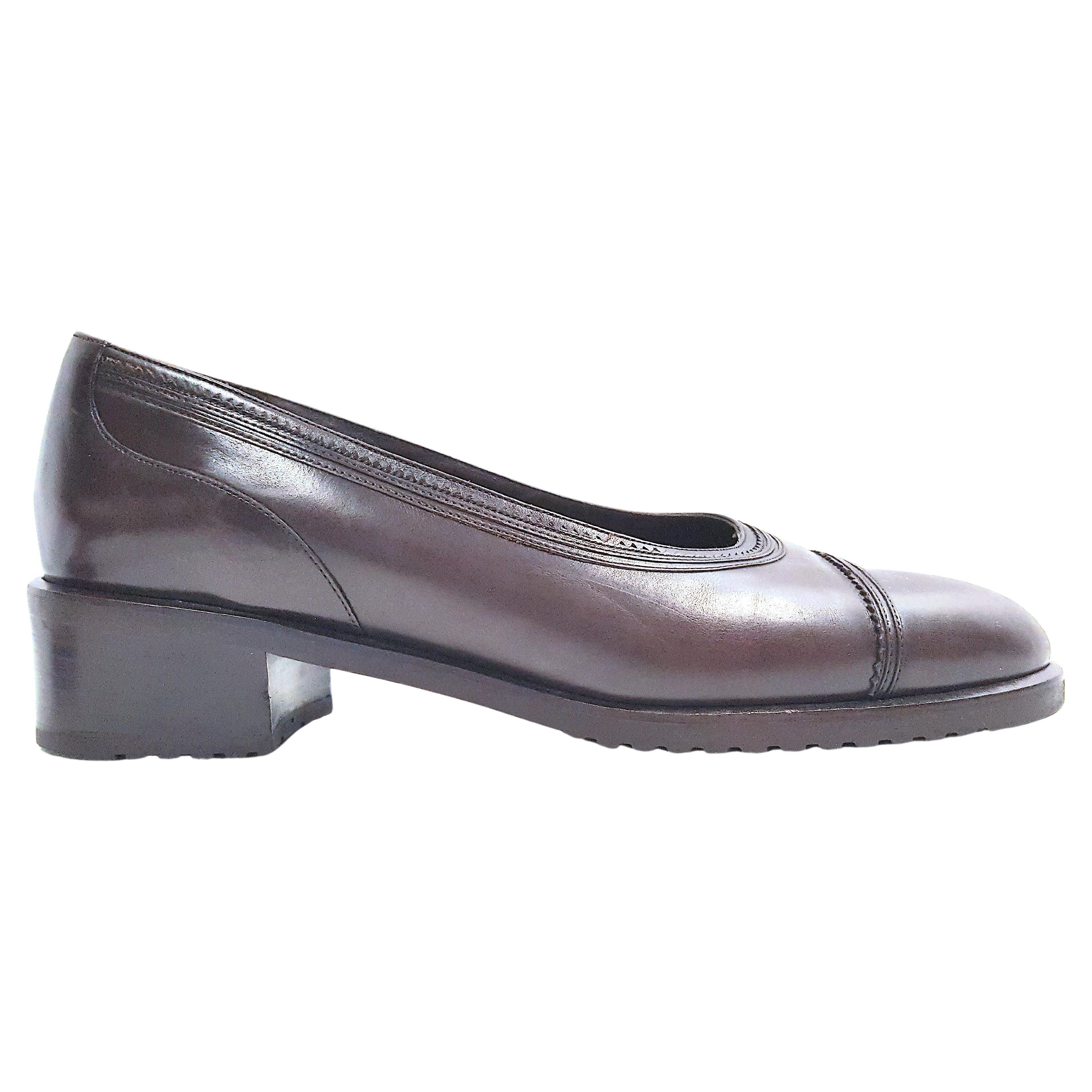 Bally New Custom Pelz gefüttert Vintage Leder Vasano US7 1/2 Wide Brown Low Pumps