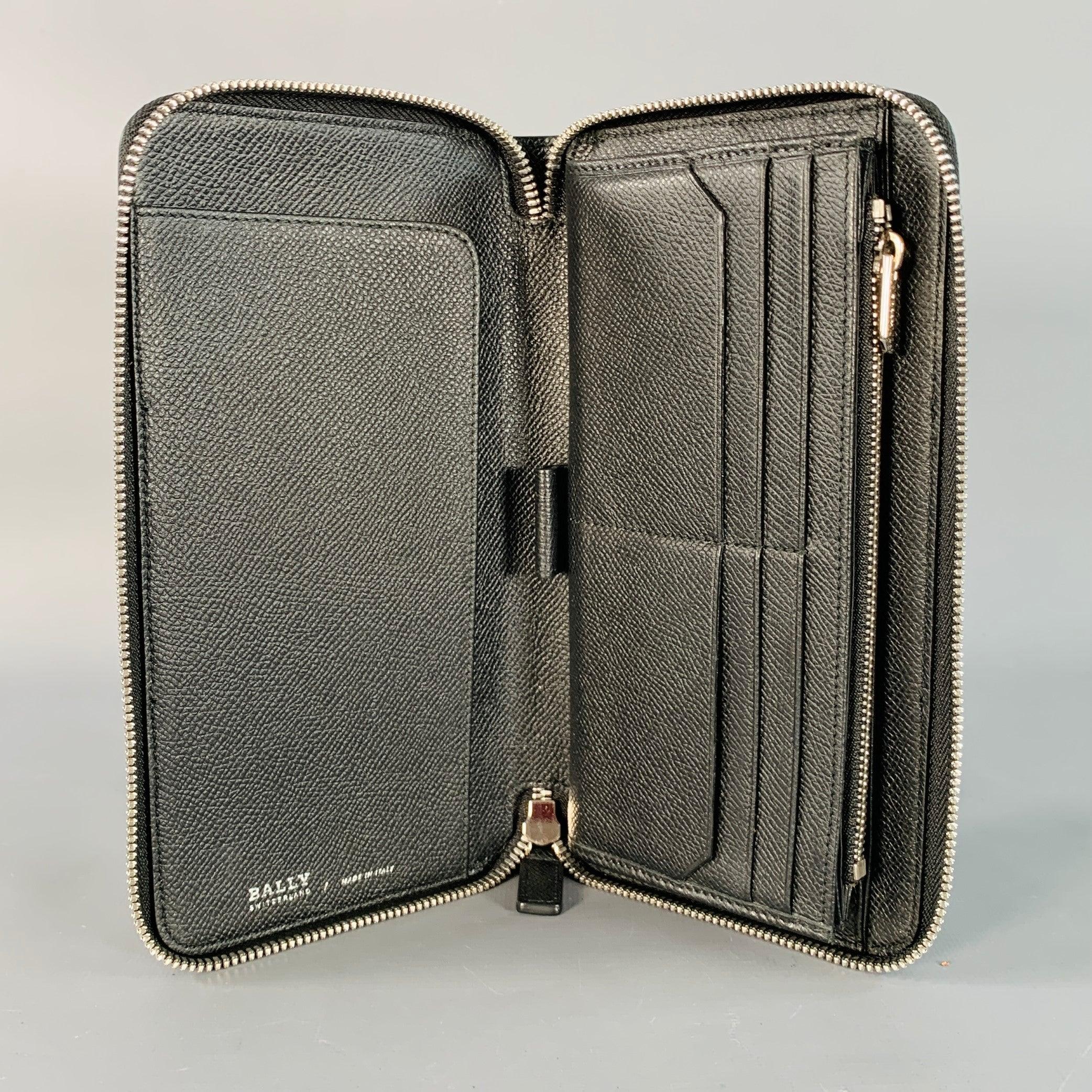 BALLY One Size Schwarz Creme Farbe Block Leder Zip um Checkbook Wallet im Zustand „Gut“ im Angebot in San Francisco, CA