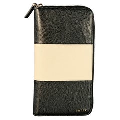 BALLY One Size Black Cream Color Block Leather Zip Around Checkbook Wallet