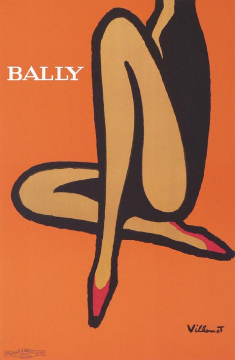 Bally Orange Small linen backed Original Vintage Poster In Excellent Condition In Melbourne, Victoria