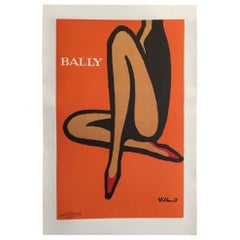 Bally Orange Small linen backed Original Vintage Poster
