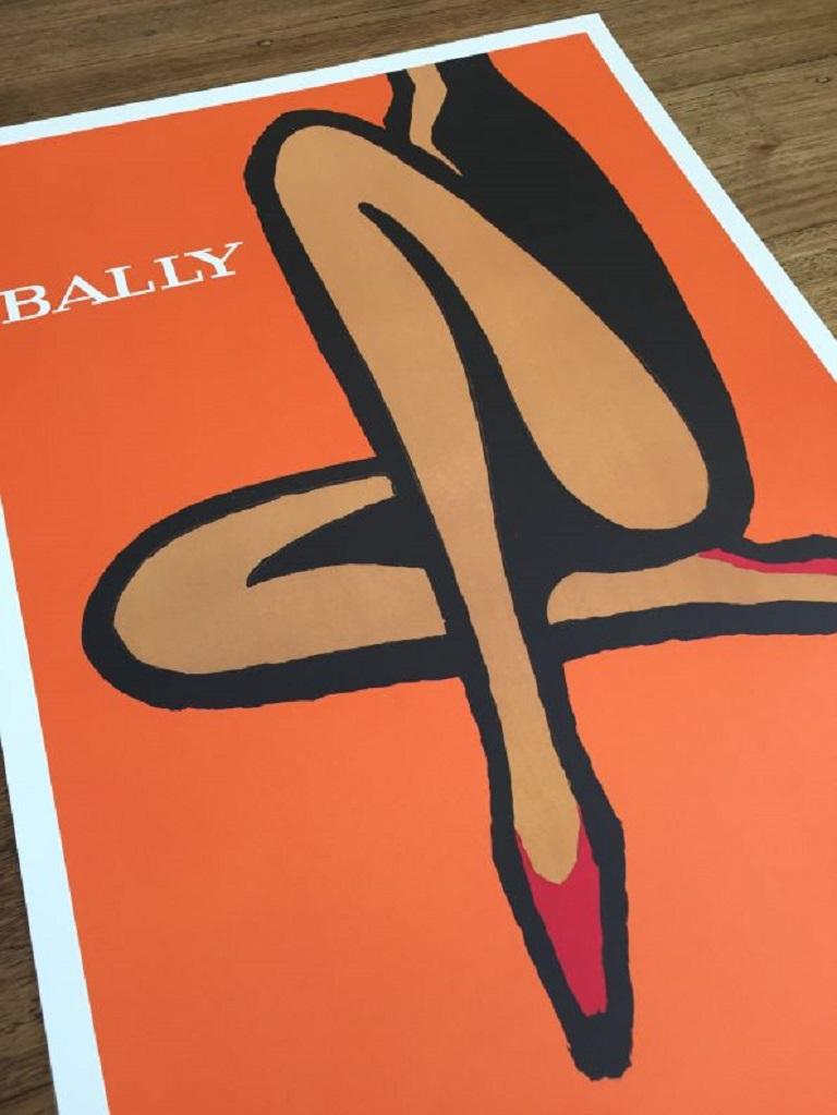 Bernard Villemot was a French graphic artist known primarily for his iconic advertising images for Orangina, Bally Shoe, Perrier, and Air France. Poster in Excellent condition. This is an iconic poster for Bally, a simple yet elegant design.