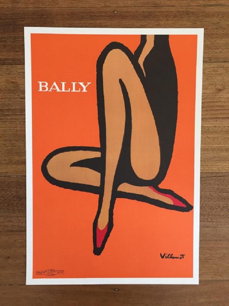 Bally Orange Small, Villemot 1967 Original Vintage Poster In Good Condition In Melbourne, Victoria