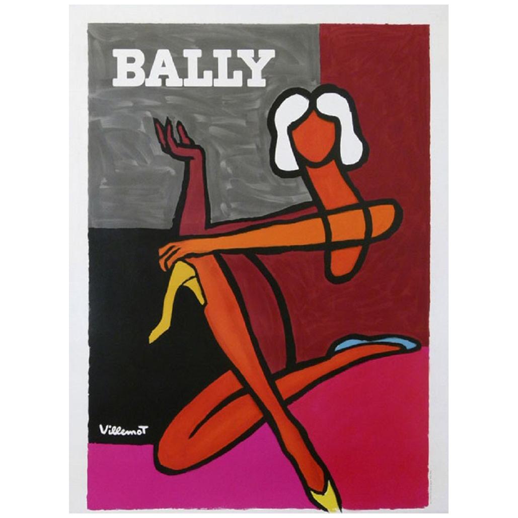 Vintage Poster Original Bally Pink, Villemot 1970 Fashion Art Design 