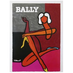 Vintage Poster Original Bally Pink, Villemot 1970 Fashion Art Design