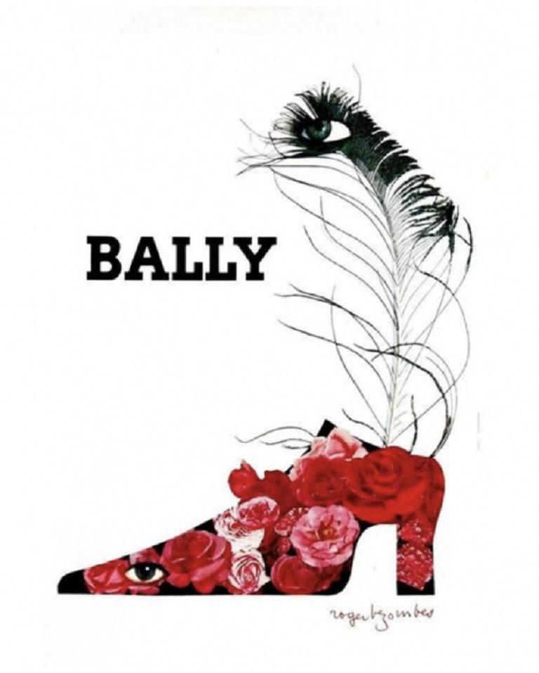 Late 20th Century Vintage Poster Original Bally Plume Poster Bezombes French Art Fashion Design  For Sale