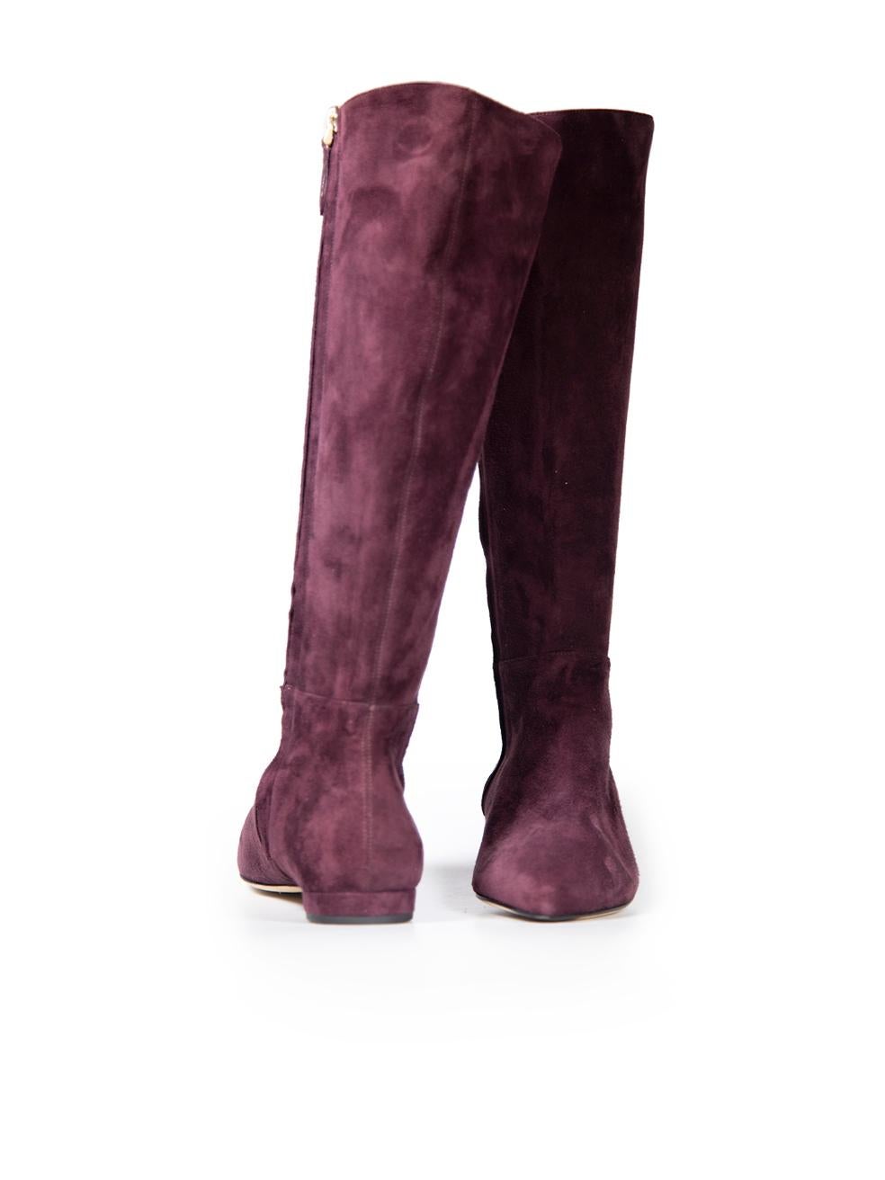 Bally Purple Suede Pointed-Toe Long Boots Size EU 38.5 In Good Condition For Sale In London, GB