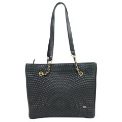 Bally Quilted Chain Tote 870114 Black Leather Shoulder Bag