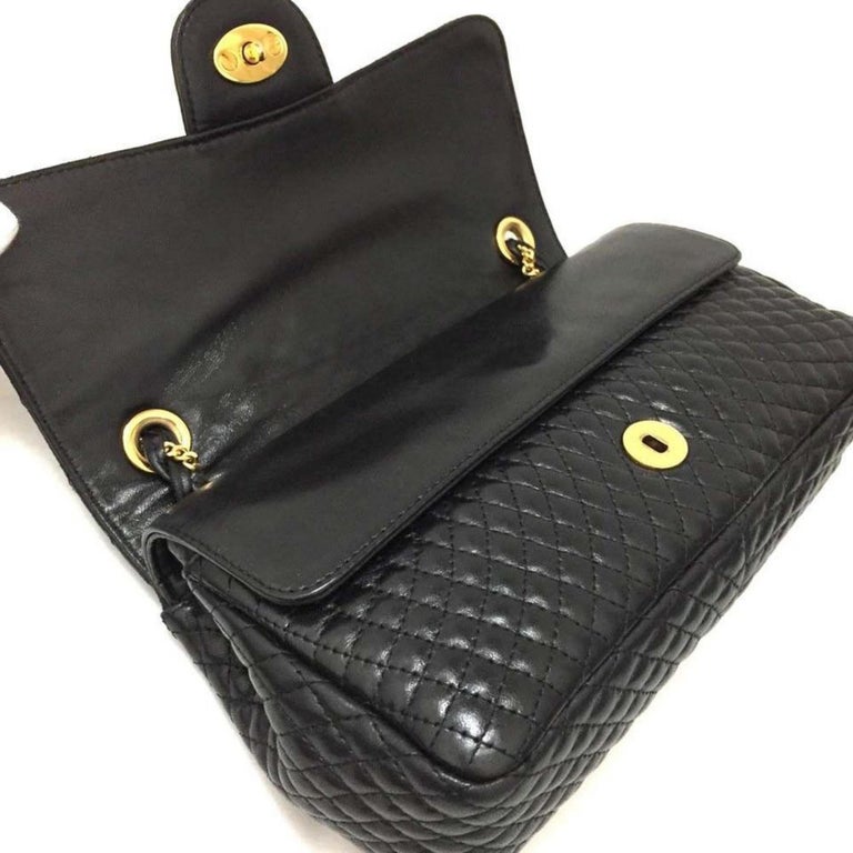 Bally Quilted Classic Double Flap 865733 Black Lambskin Leather ...