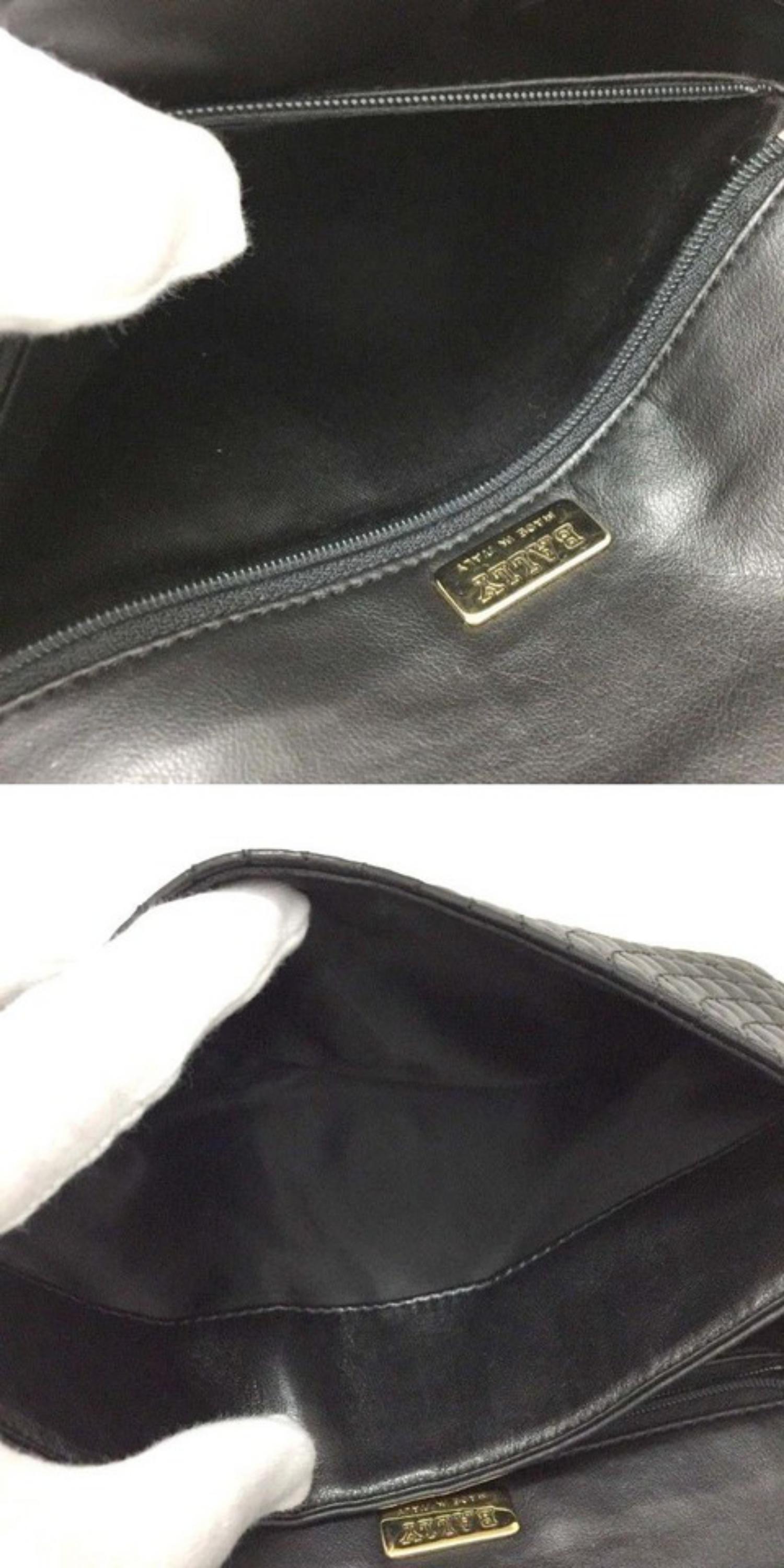 Bally Quilted Classic Double Flap 865733 Black Lambskin Leather Shoulder Bag In Excellent Condition For Sale In Forest Hills, NY