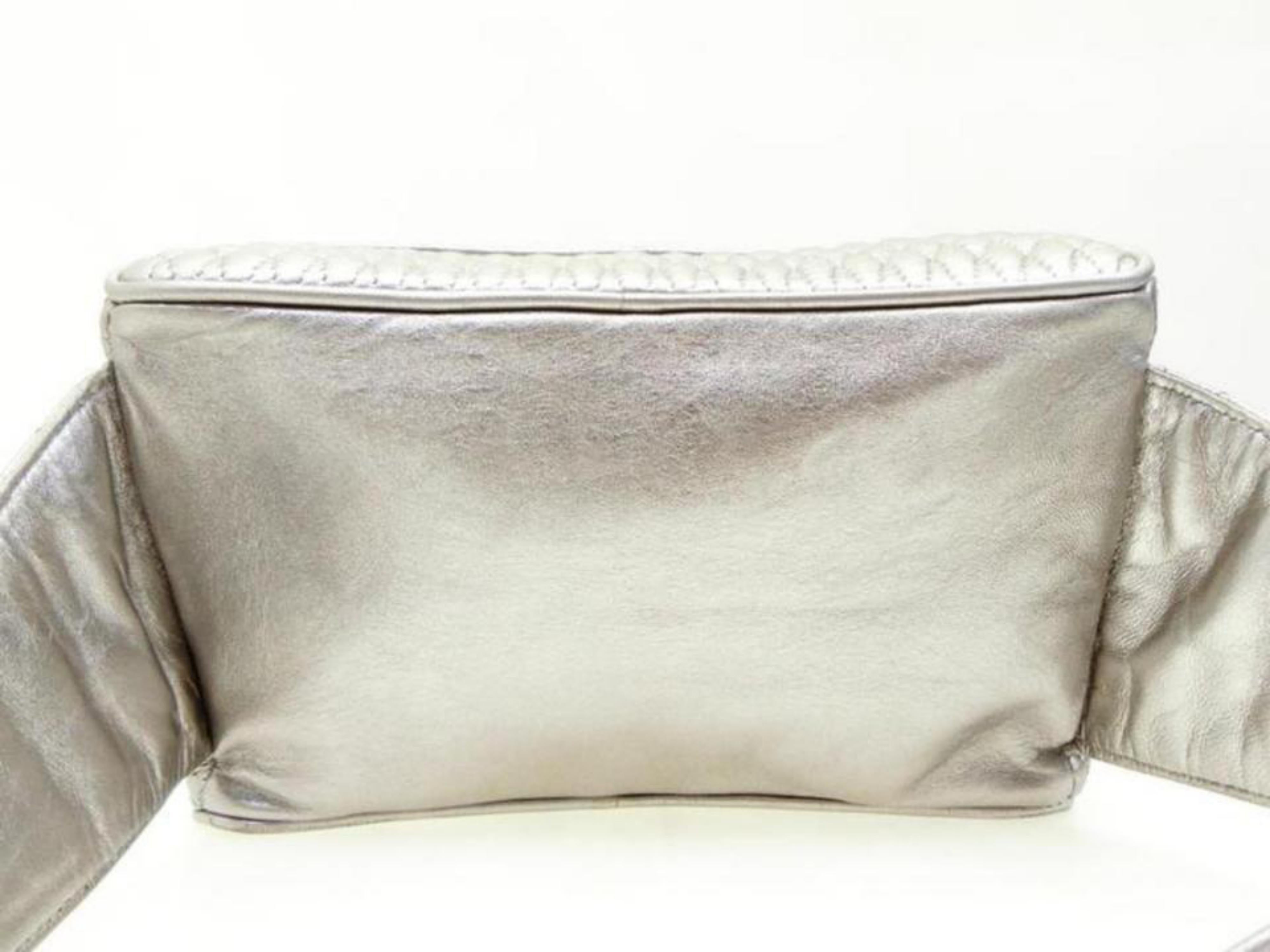 Bally Quilted Waist Pouch Fanny Pack 230672 Silver Leather Cross Body Bag 3