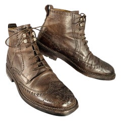 BALLY Size 10 Avery Brown Perforated Pebble Grain Leather Wingtip Boots BALLY Size 10 Avery Brown Perforated Pebble Grain Leather Wingtip Boots