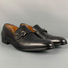BALLY Size 10 Black Leather Belted Loafers