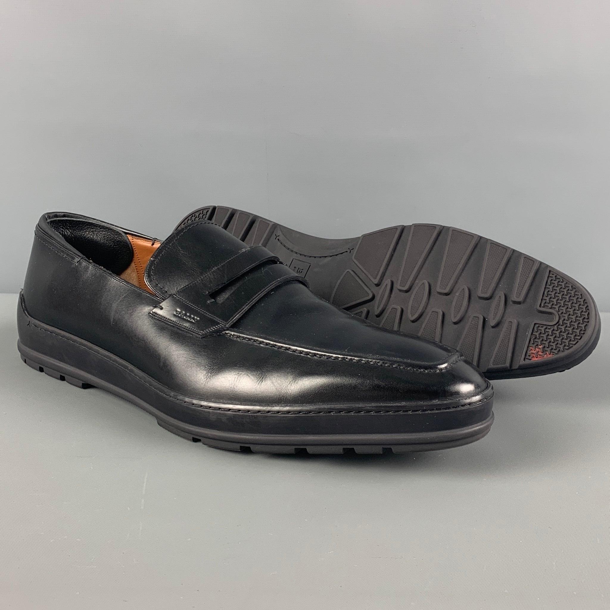 BALLY Size 10 Black Leather Penny Relon Loafers In Good Condition For Sale In San Francisco, CA