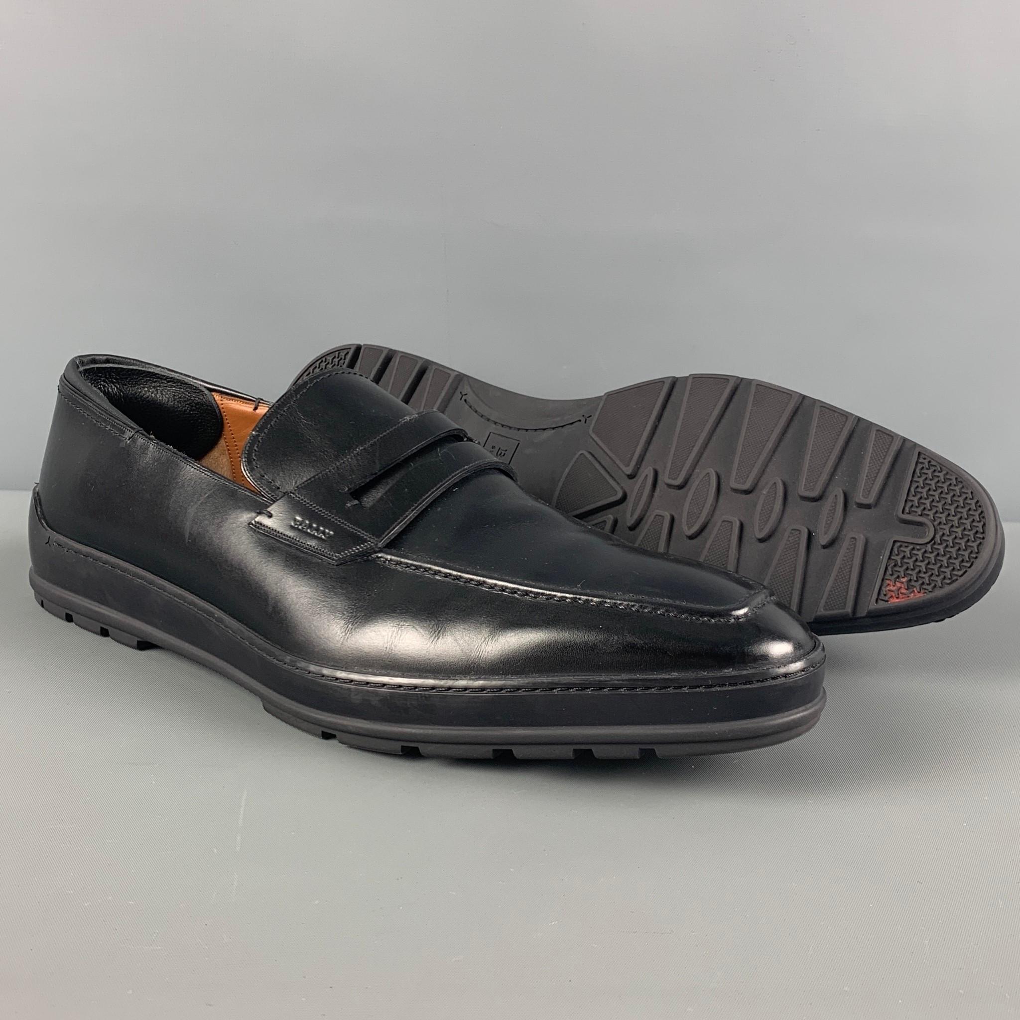 BALLY Size 10 Black Leather Penny Relon Loafers In Excellent Condition In San Francisco, CA