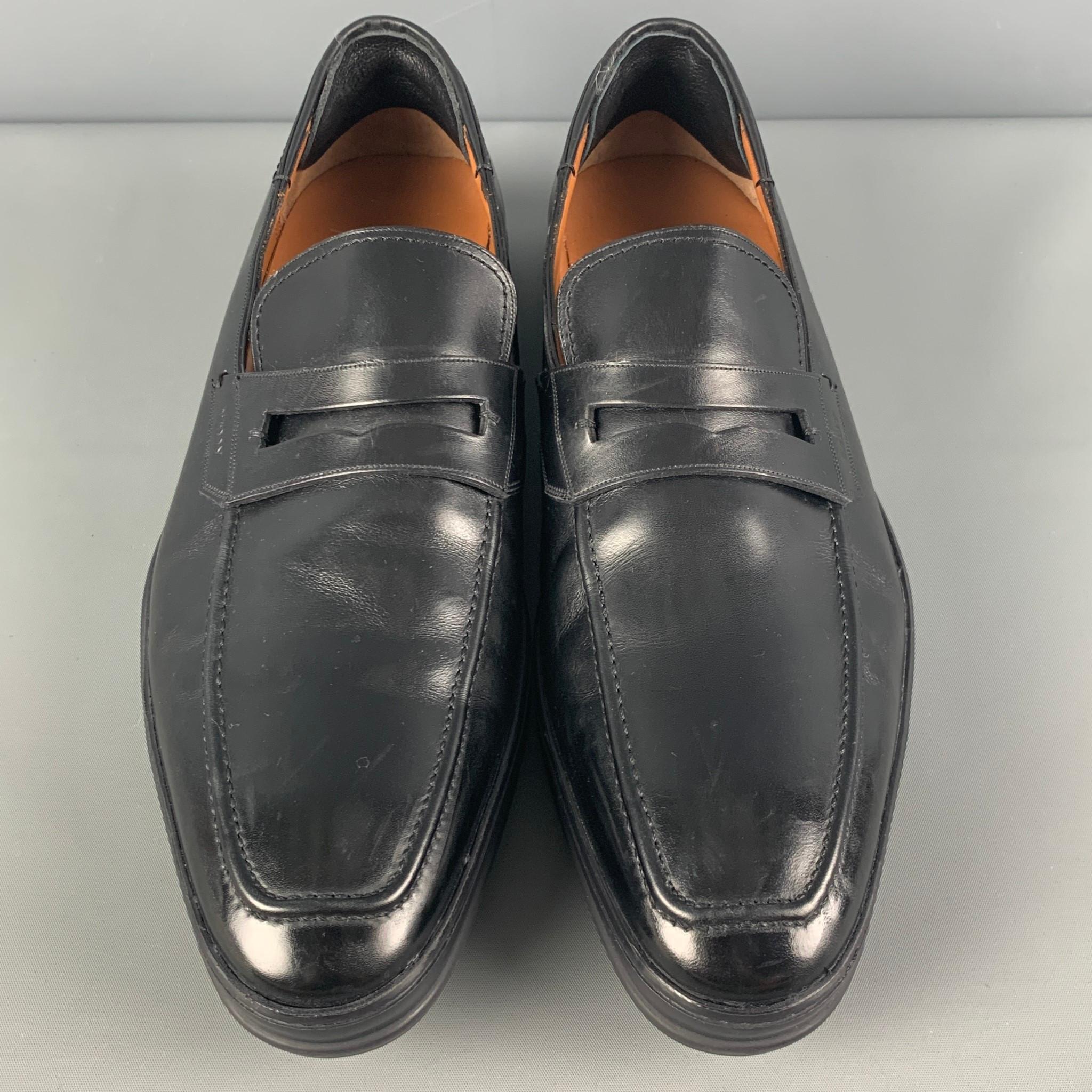 Men's BALLY Size 10 Black Leather Penny Relon Loafers
