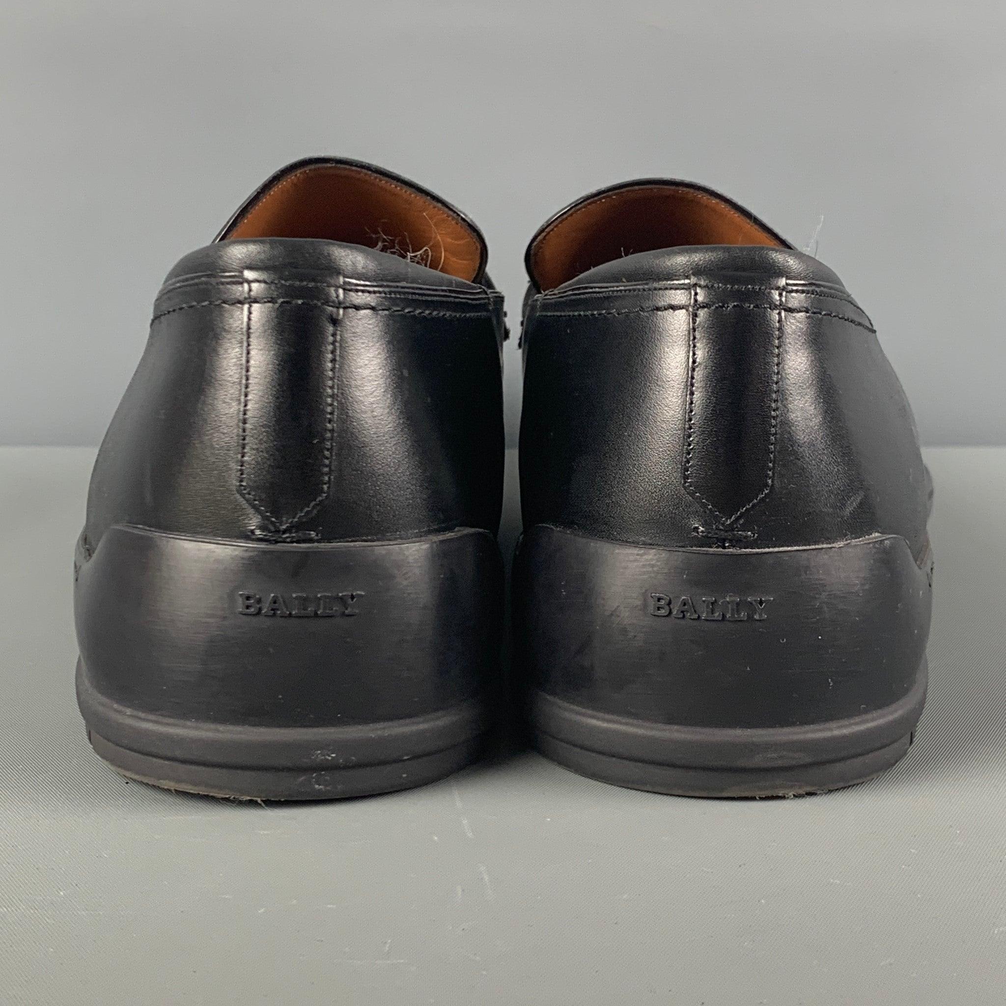 BALLY Size 10 Black Leather Penny Relon Loafers For Sale 1