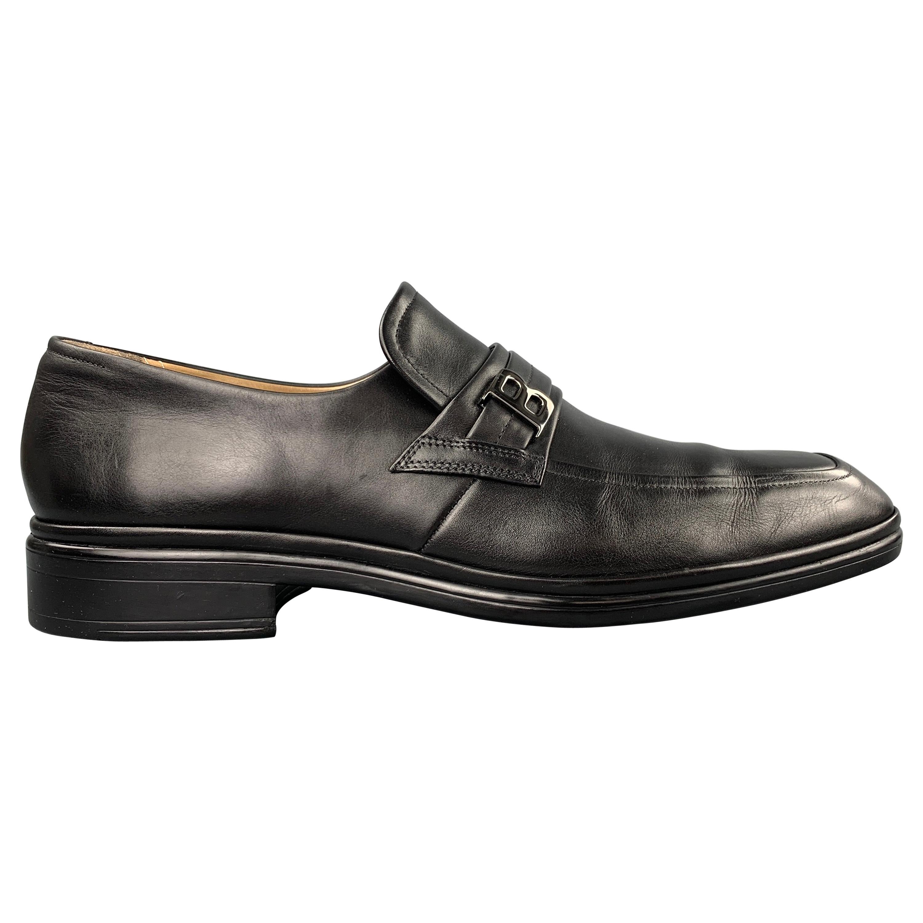 BALLY Size 10 Black Leather Slip On Loafers For Sale at 1stDibs