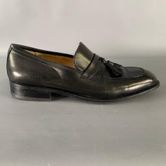 BALLY Size 10 Black Leather Tassels Loafers