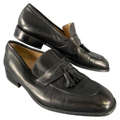 BALLY Size 10 Black Leather Tassels Loafers