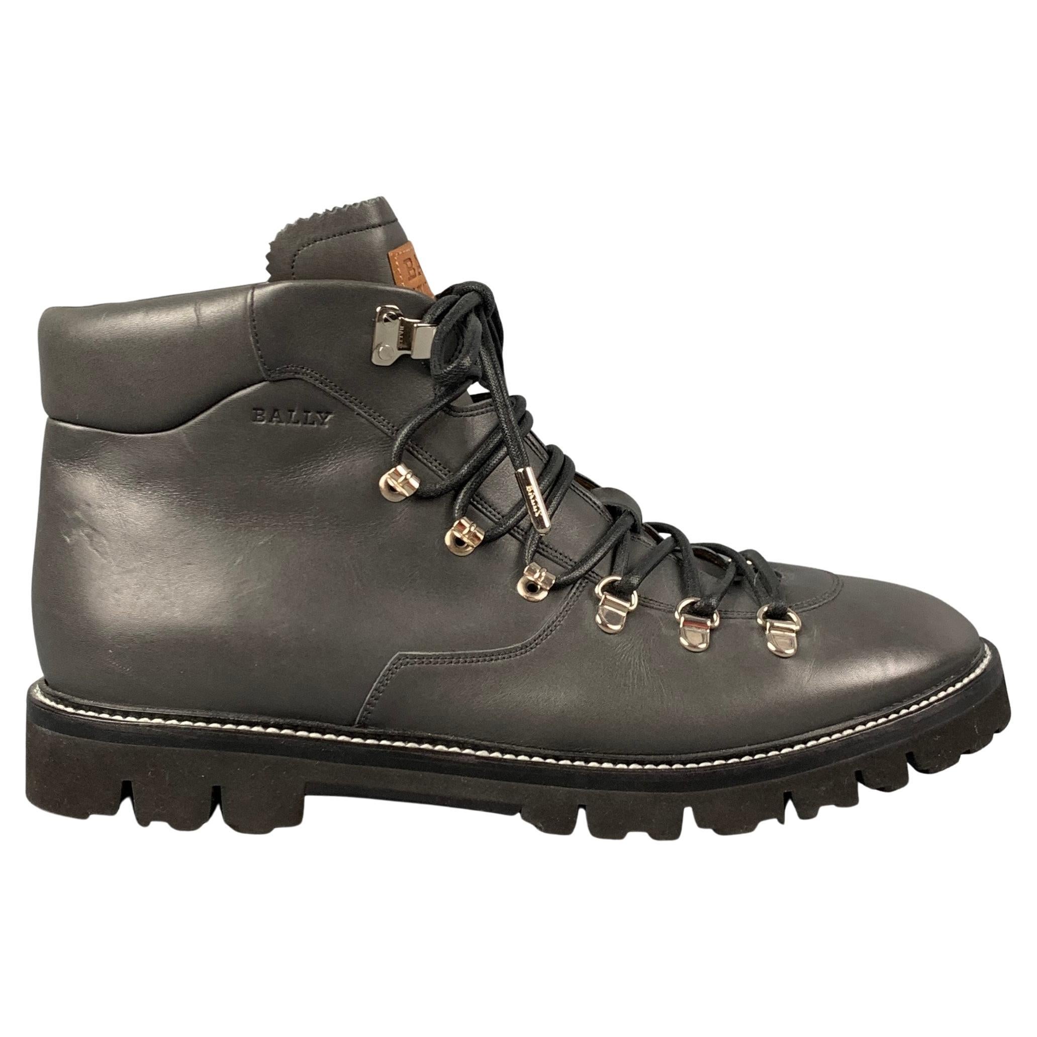 BALLY Size 10 Grey Leather Lace Up Hiking Boots For Sale at 1stDibs