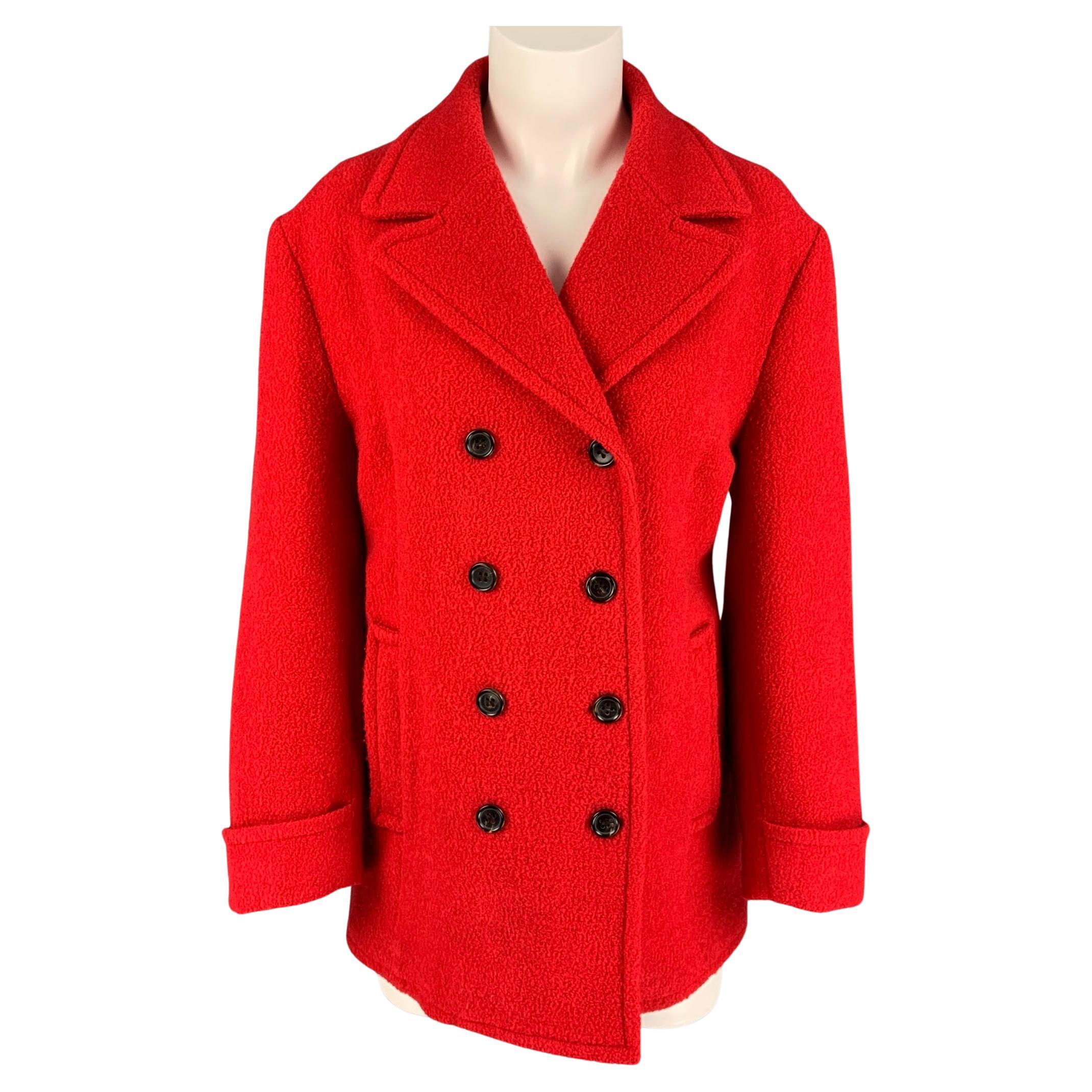 BALLY Size 10 Red Wool Blend Textured Peacoat
