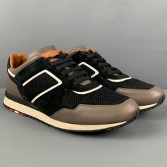 BALLY Size 10 Taupe Black Mixed Materials Suede Sneakers