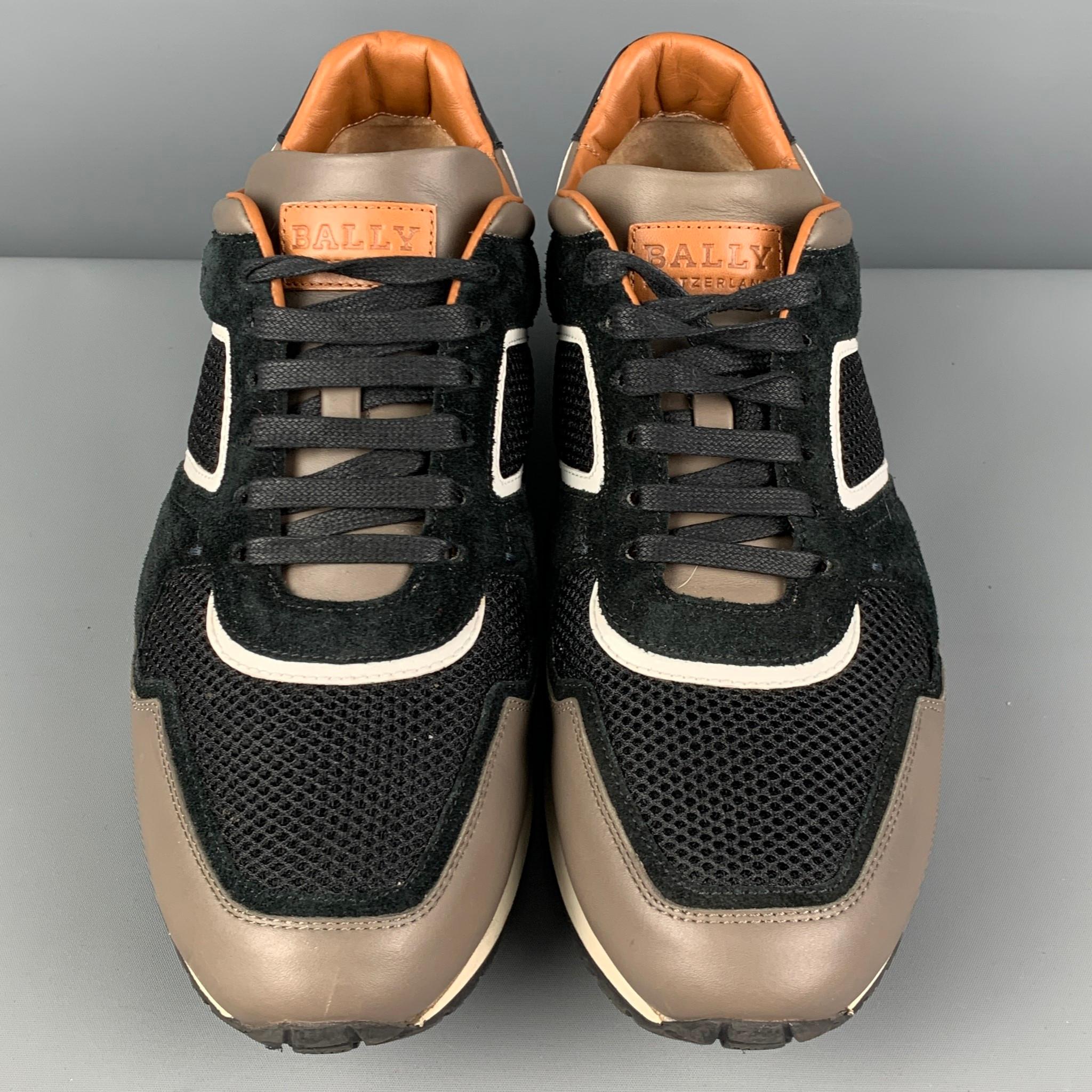 BALLY Size 10 Taupe Black Mixed Materials Suede Sneakers In Good Condition In San Francisco, CA