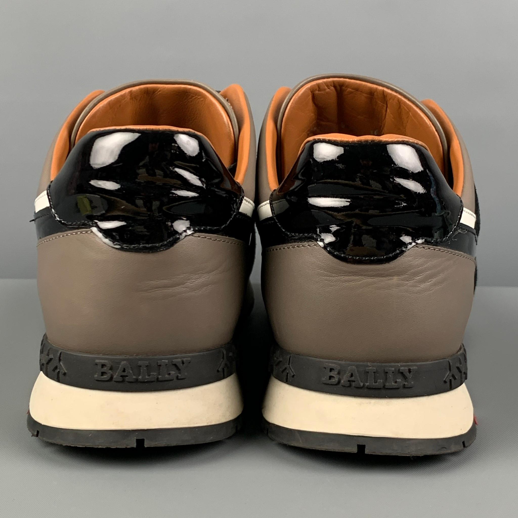 Men's BALLY Size 10 Taupe Black Mixed Materials Suede Sneakers
