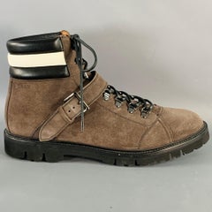 BALLY Size 10.5 Champions Brown Black White Quilted Suede Belted Boots