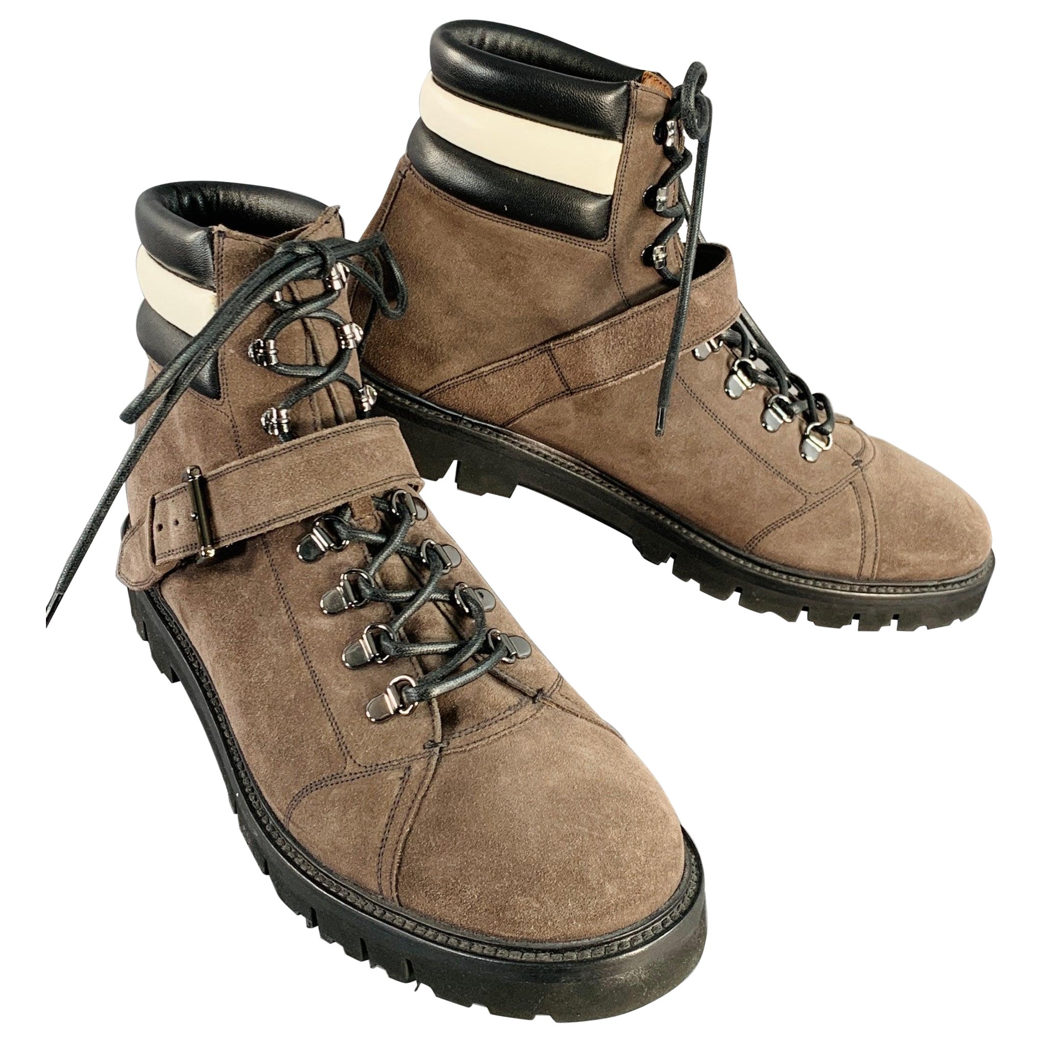 BALLY Size 10.5 Champions Brown Black White Quilted Suede Belted Boots