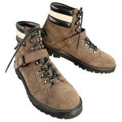 BALLY Size 10.5 Champions Brown Black White Quilted Suede Belted Boots BALLY Size 10.5 Champions Brown Black White Quilted Suede Belted Boots