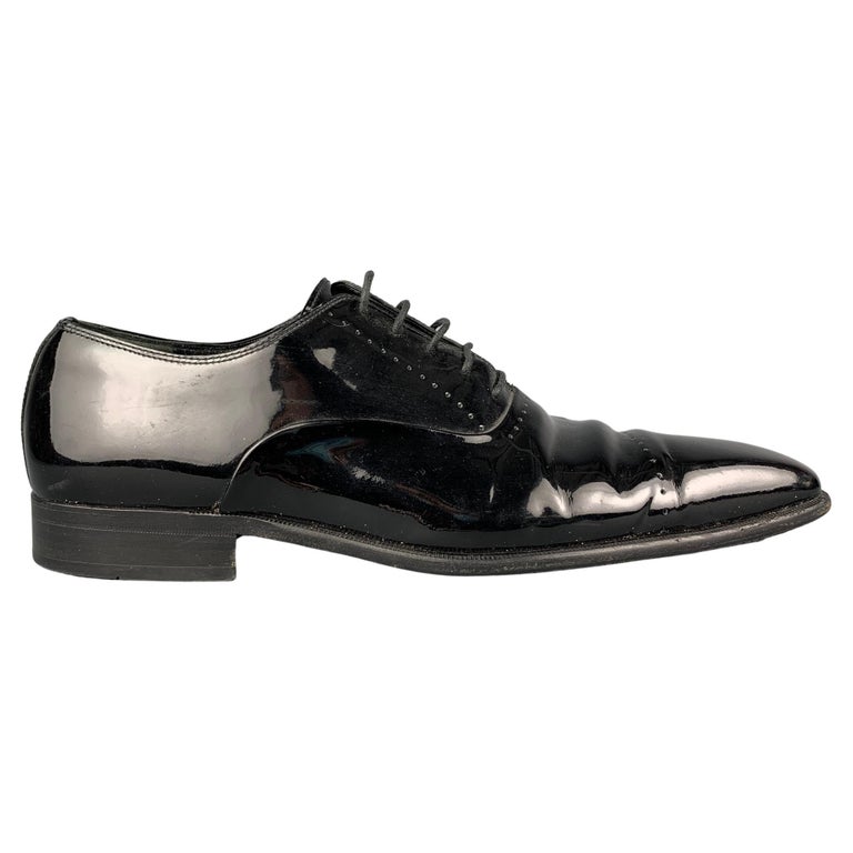 BALLY Size 11.5 Black Perforated Patent Leather Lace Up Shoes For Sale ...