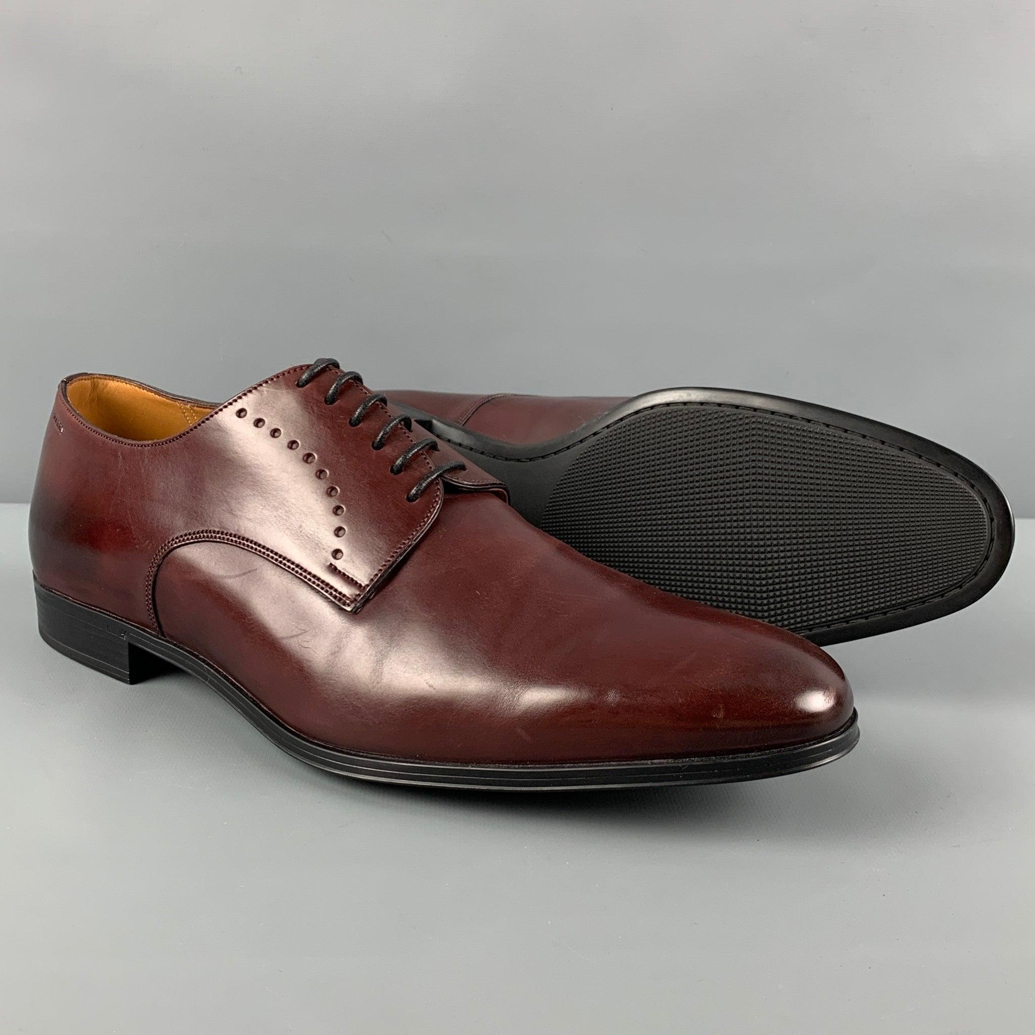 BALLY Size 11.5 Burgundy Leather Lace Up Shoes In Good Condition For Sale In San Francisco, CA