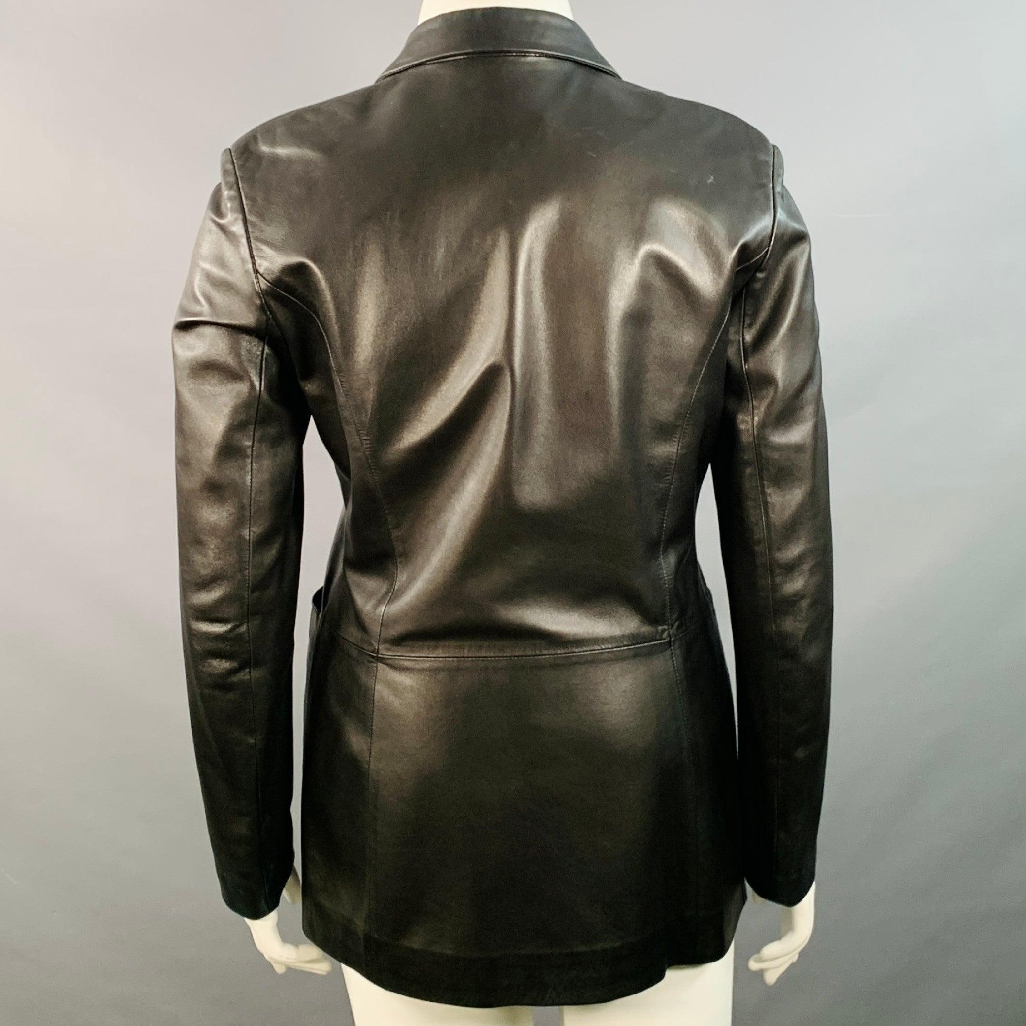 Noir BALLY Taille 12 Veste en cuir noir à boutons cachés Blazer en vente