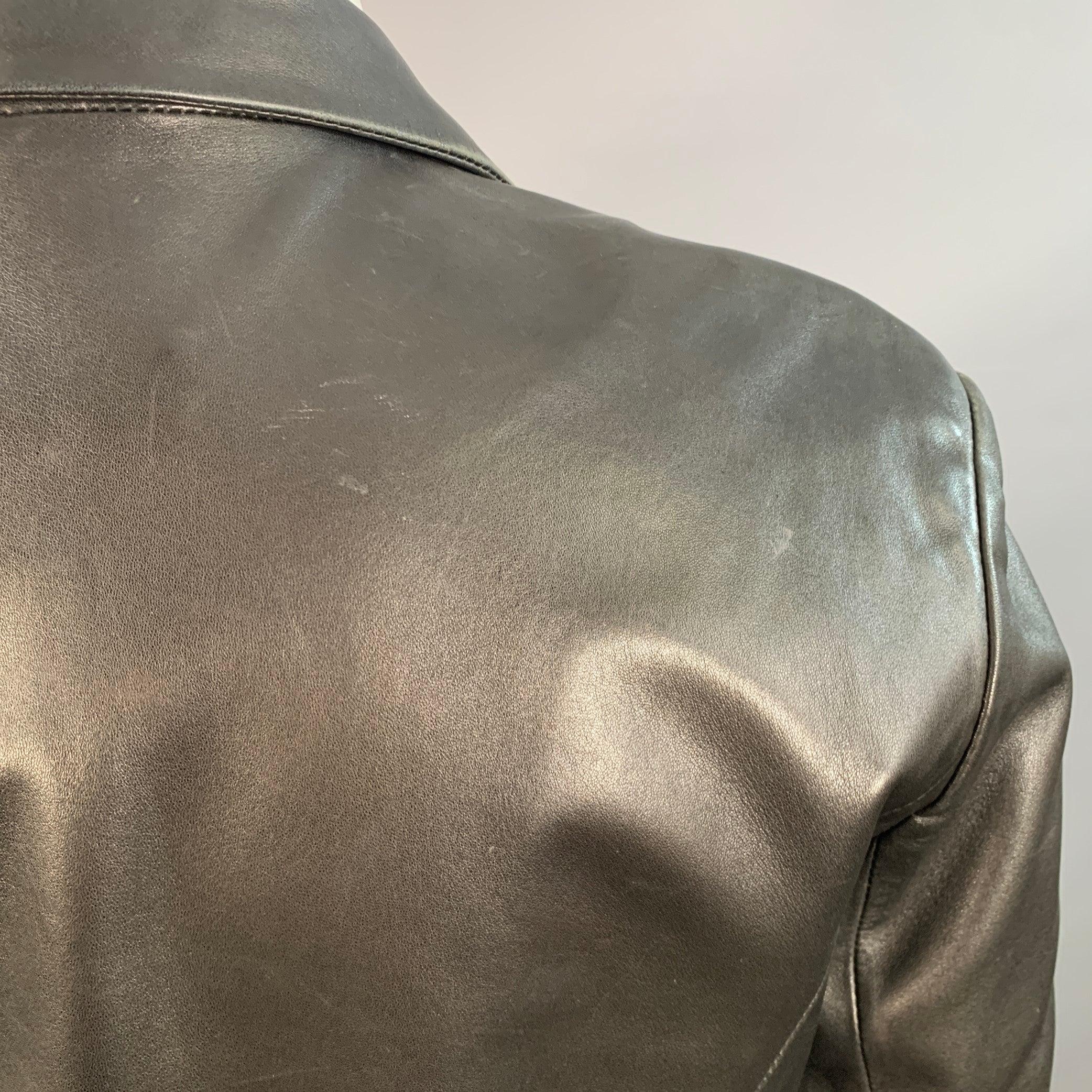 BALLY Taille 12 Veste en cuir noir à boutons cachés Blazer Bon état - En vente à San Francisco, CA