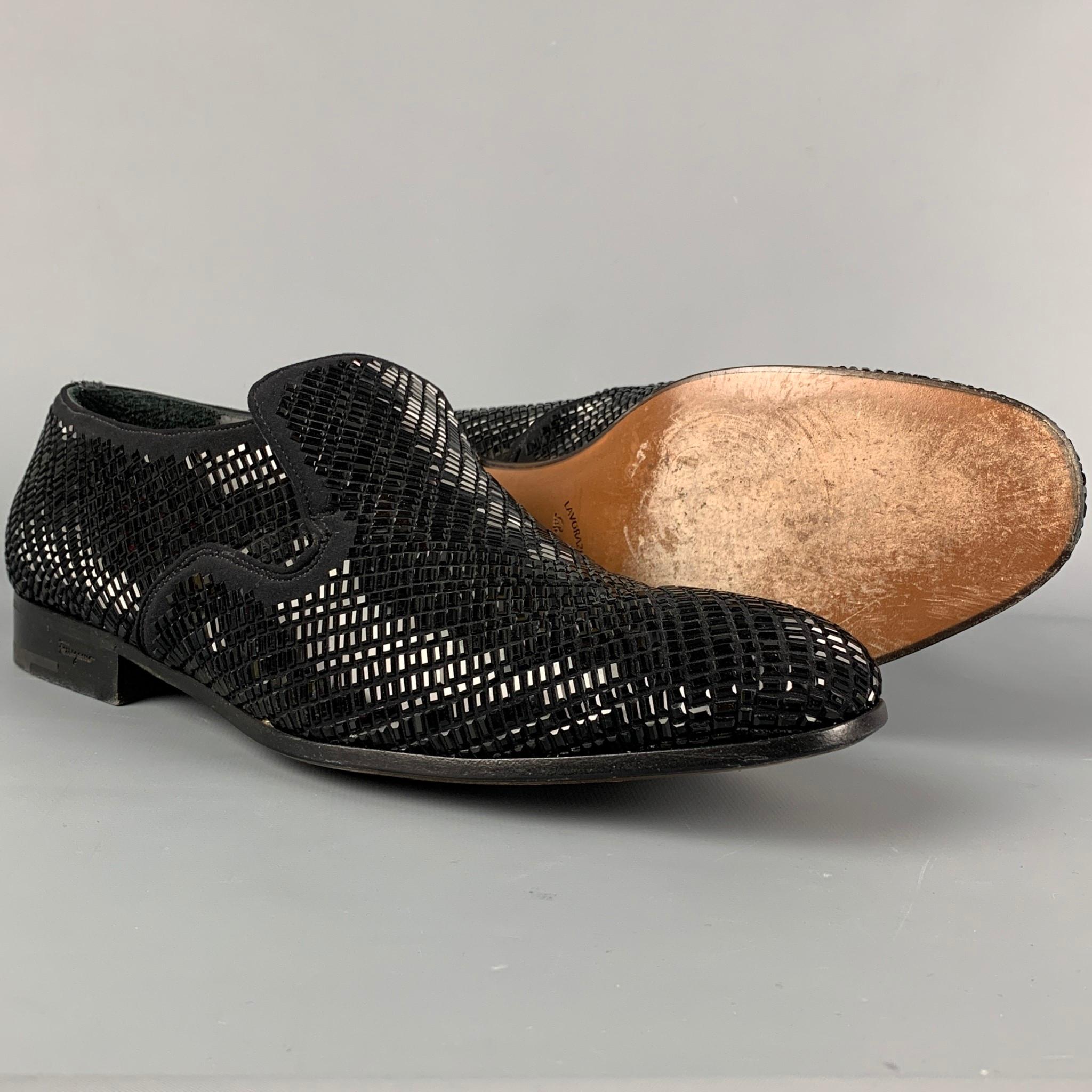 BALLY Size 12 Black Woven Silk Slip On Loafers In Good Condition In San Francisco, CA