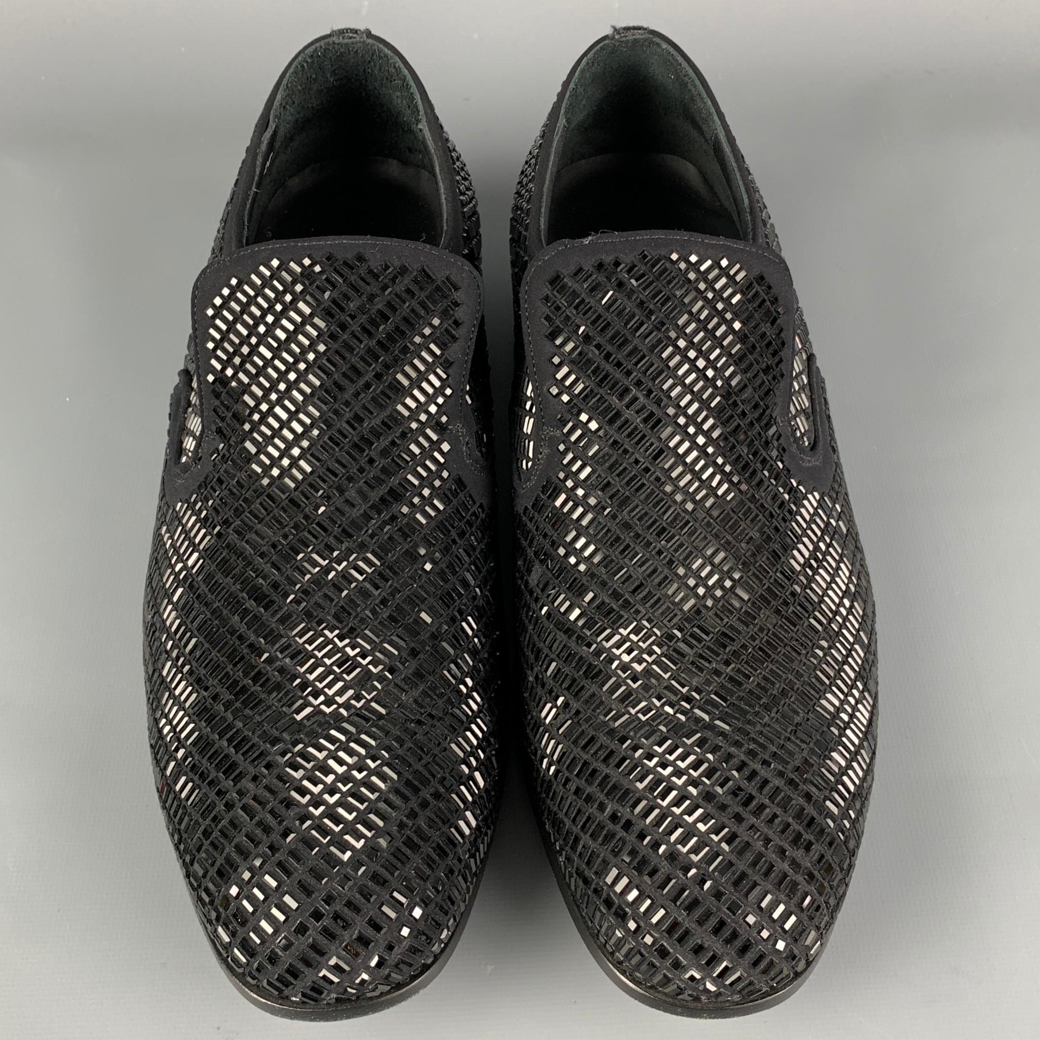 Men's BALLY Size 12 Black Woven Silk Slip On Loafers
