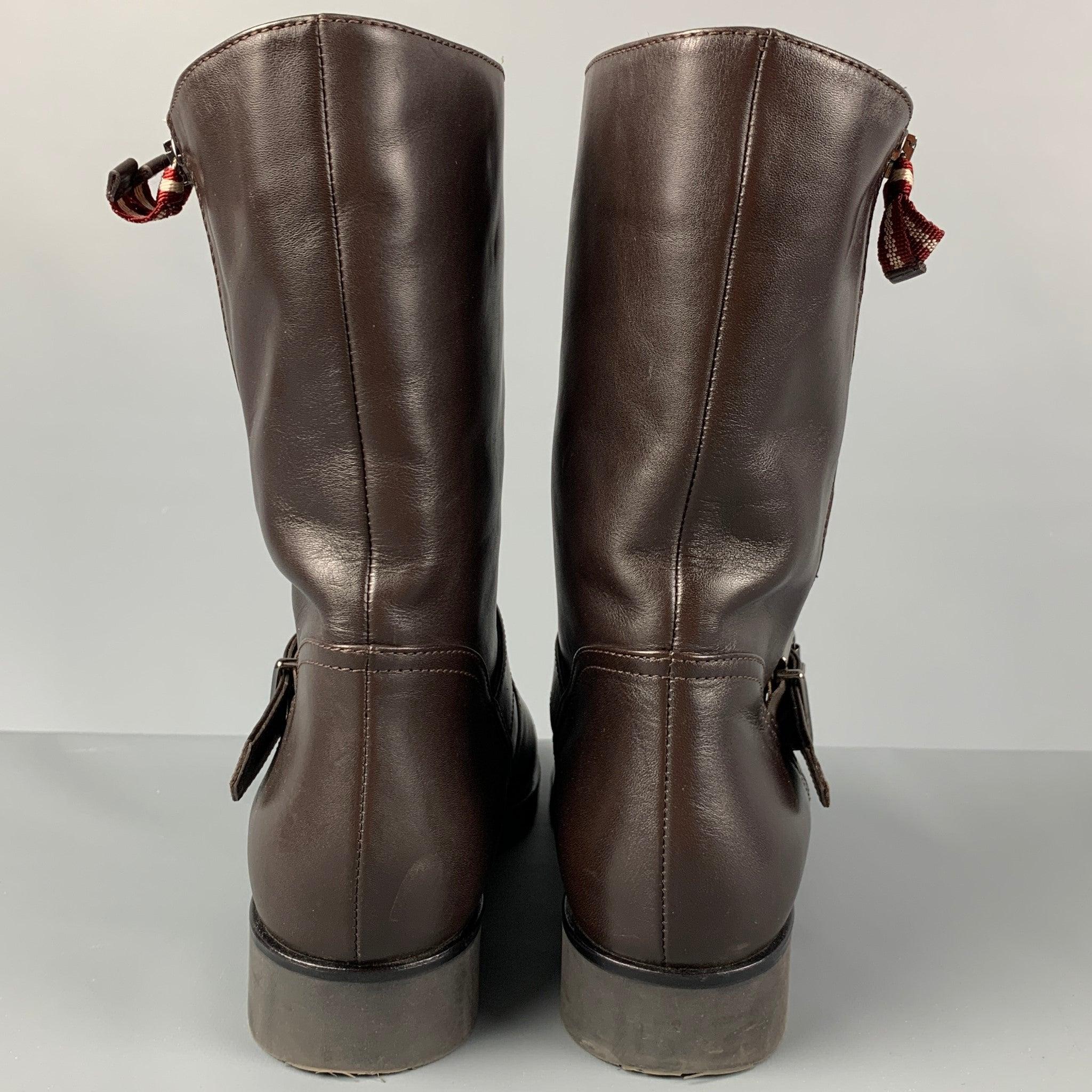 BALLY Size 12 Brown Leather Belted Desia Boots For Sale 1