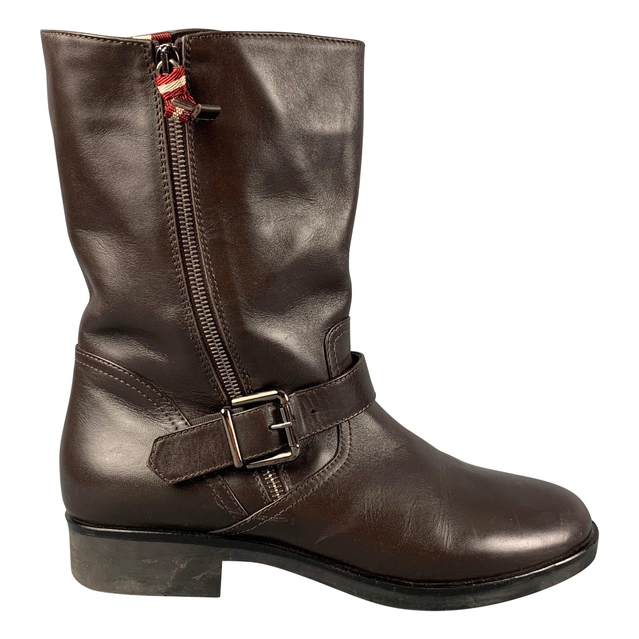 BALLY Taglia 12 Stivali Desia con cintura in pelle marrone